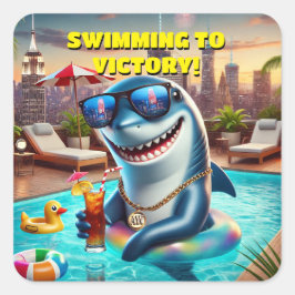 Super Cool Shark Wearing Zonnebril Sticker! Vierkante Sticker