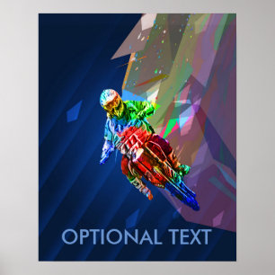 Super Crayon Colored Dirt Bike Leaning in Curve Poster