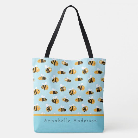 Super Cute Bee Pattern Personaliseert Canvas tas (Achterkant)