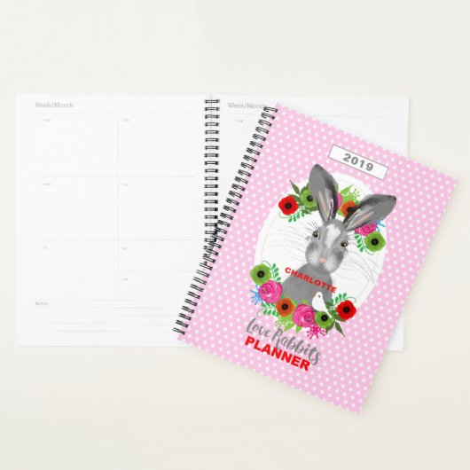 Super Cute Bunny Rabbit, gepersonaliseerd Planner (Display)