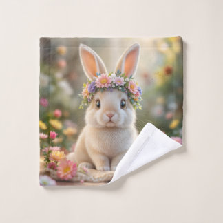 Super cute bunny with a flower wreath on its head 