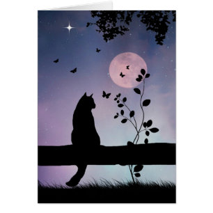 Super Cute Cat and Butterfly Thinking of You Kaart