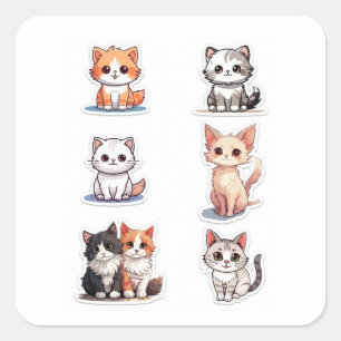Super Cute Chibi Kitten Stickers Collectie - Pakke