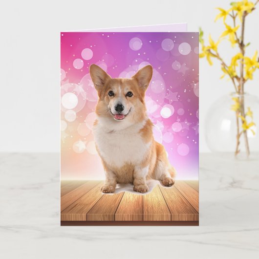 Super Cute Corgi Birthday Kaart (Gele Bloem)