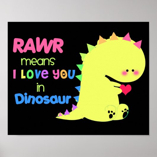 SUPER CUTE Dinosaur Poster BLACK RAWR small (Voorkant)