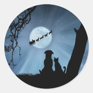 Super Cute Dog en Cat Holiday Kerstmis Ronde Sticker