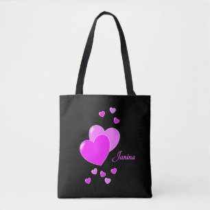 Super Cute Girly Black en Roze Hearts, aangepaste Draagtas