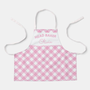 Super Cute Head Baker Pink Gingham Naam Schort