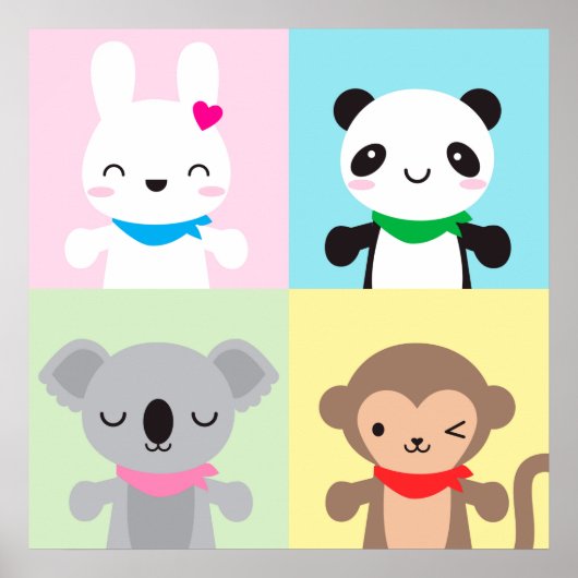 Super Cute Kawaii Animal Mascots Poster (Voorkant)