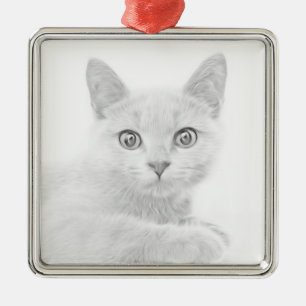 SUPER CUTE Kitten Cat Portret Metalen Ornament