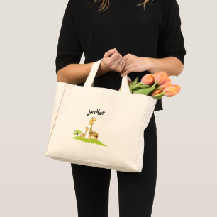 Super Cute mama & Baby Green & Yellow Giraffe Mini Tote Bag