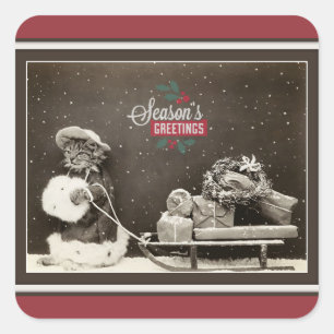 Super Cute Vintage-kerstkat Vierkante Sticker