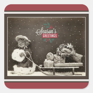 Super Cute Vintage-kerstkat Vierkante Sticker