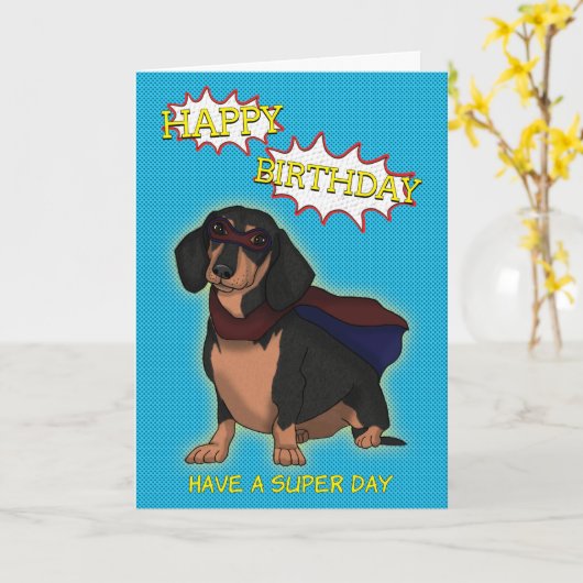 Super Dachshund Dog Verjaardag Kaart (Gele Bloem)