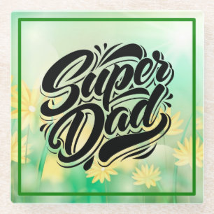 Super Dad Hero Typografie Ontwerp-67888 Glazen Onderzetter