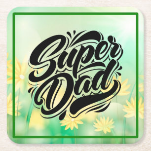 Super Dad Hero Typografie Ontwerp-67888 Vierkante Kartonnen Onderzetter
