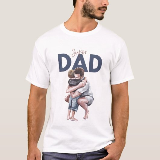 Super Dad - Vader & Kind Knuffel Waterverf Kunst T-shirt (Voorkant)
