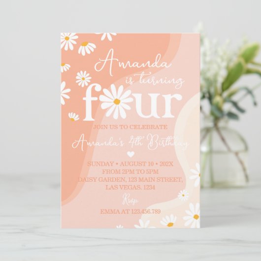 Super Daisy 4e anniversaire Invitation (Debout devant)