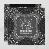 Super Damask Twist Black White Party Invitations (Devant / Derrière)