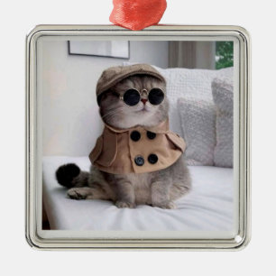 super détective chat ornement de Noël