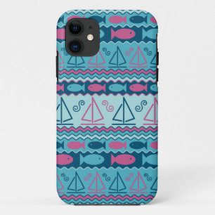 Super Fun Fish and Sailboat Pattern iPhone 11 Hoesje