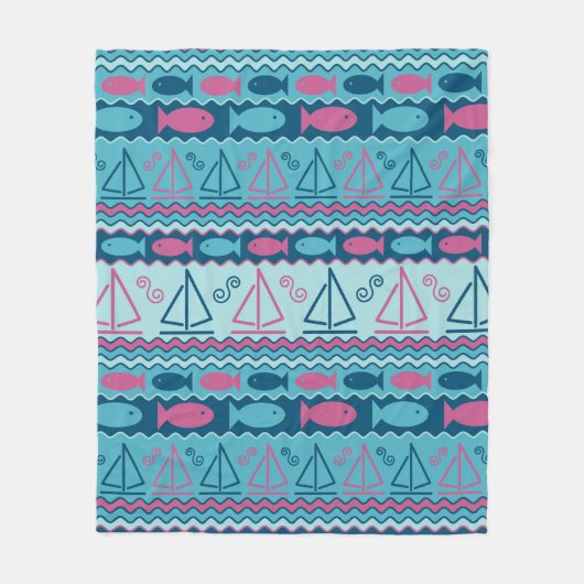 Super Fun Fish and Sailboat Pattern Fleece Deken (Voorkant)
