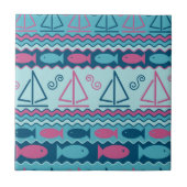 Super Fun Fish and Sailboat Pattern Tegeltje (Voorkant)