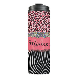 Super Girly Pink Exotic Leopard Print Tri Thermosbeker