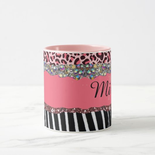 Super Girly Pink Glitter Exotic Leopard Print Mok (Midden)