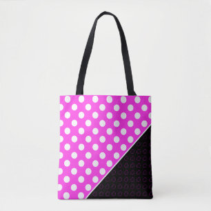 Super Girly Pink, zwart met Big White Polka Dots Draagtas