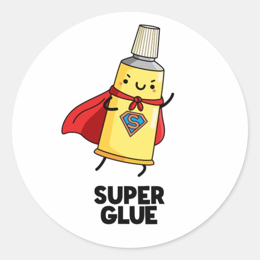 Super Glue Funny Super Hero Pun Ronde Sticker (Voorkant)