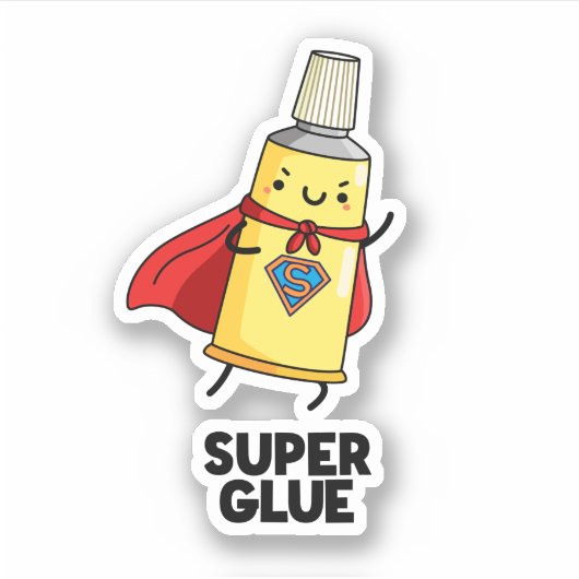 Super Glue Funny Super Hero Pun Sticker (Voorkant)