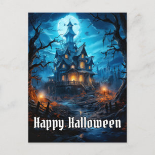 Super griezelig gelukkig Halloween spookhuis Briefkaart