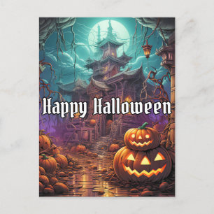 Super griezelig gelukkig Halloween spookhuis Briefkaart