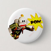 Super Held SockMonkey Ronde Button 5,7 Cm (Voorkant)