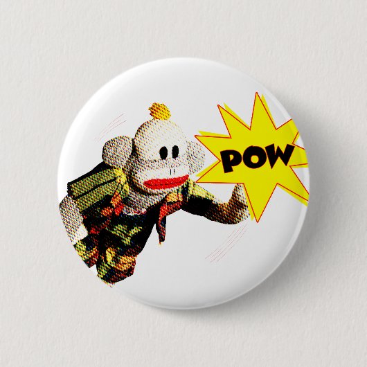 Super Held SockMonkey Ronde Button 5,7 Cm (Voorkant)