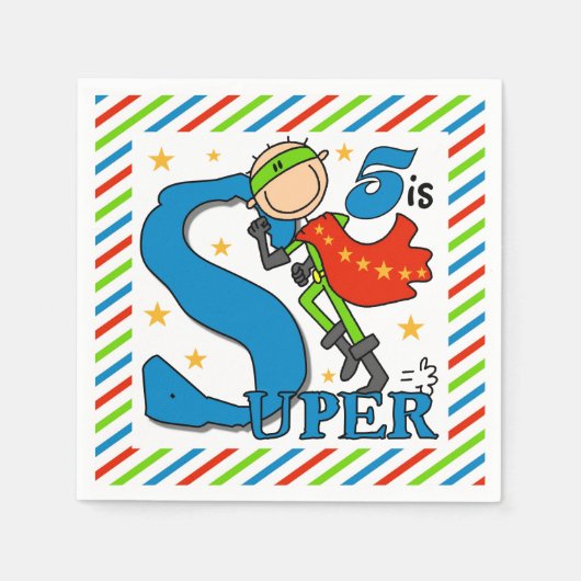Super Hero Boy 5e Verjaardag Papieren servetten (Voorkant)