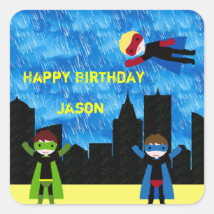 Super Hero Boys Bithday Party Vierkante Sticker