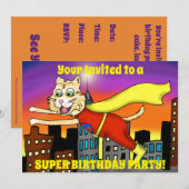 Super Hero Cat Party uitnodiging (Voorkant / Achterkant)