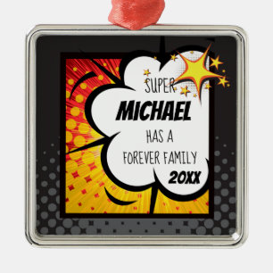 Super Hero Comic Book Adoption, Family Gift Metalen Ornament