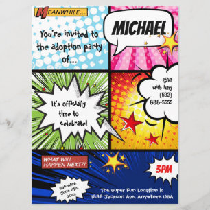 Super Hero Comic Book Adoption Party Kaart