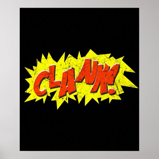 Super Hero Comic Book Onomatopoeia Clank Poster (Voorkant)