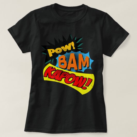 Super Hero Comic Book Onomatopoeia. Pow! Bam Kapow T-shirt (Design voorkant)