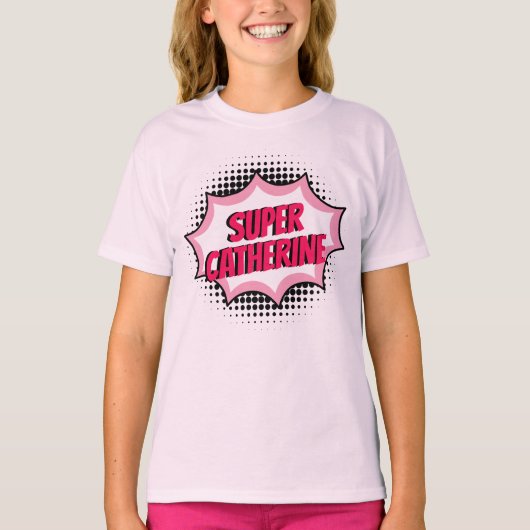 Super Hero Comic Book Style Girly Pink T-shirt (Voorkant)