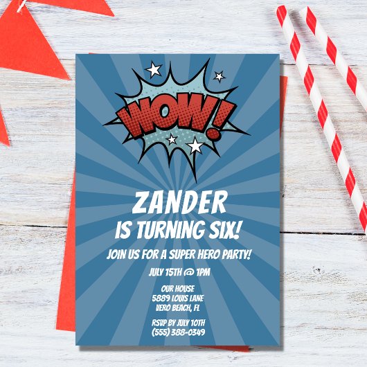Super Hero Comic Boy Invitation de fête d'annivers