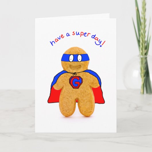 Super Hero Gingerbread Man karakter verjaardagskaa Kaart (Voorkant)