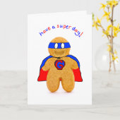 Super Hero Gingerbread Man karakter verjaardagskaa Kaart (Gele Bloem)