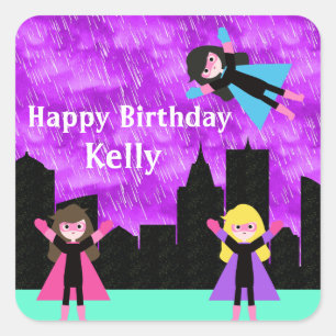 Super Hero Girls Bithday Party Vierkante Sticker