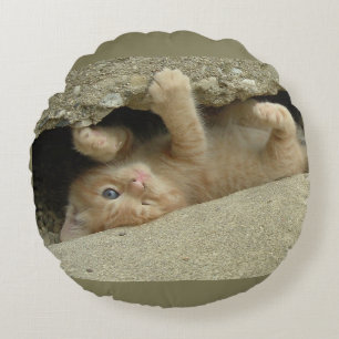 Super Hero Oranje Tabby Kitten Rond Kussen