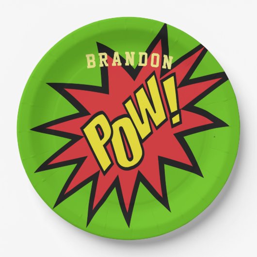 Super Hero Pow Aangepaste kleur Aangepast Papieren Bordje (Voorkant)